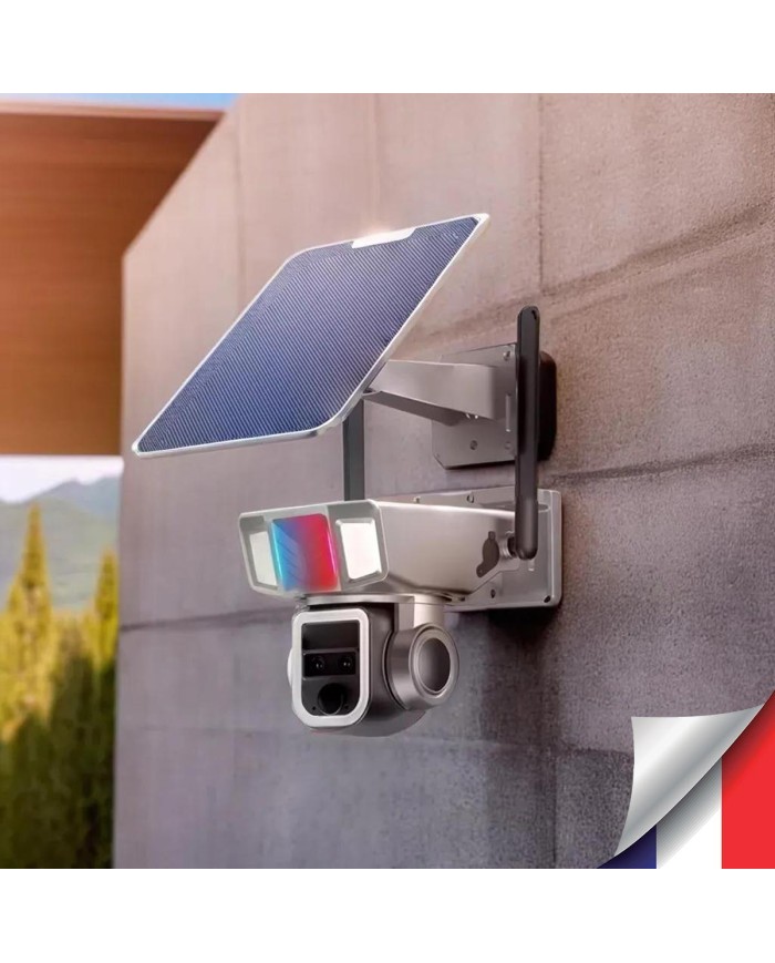 Double caméra pilotable solaire 4G UHD 2K waterproof Zoom X20 autotracking IR détection de mouvement 128 Go