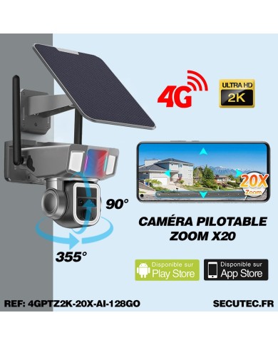 Double caméra pilotable solaire 4G UHD 2K waterproof Zoom X20 autotracking IR détection de mouvement 128 Go Double caméra pilotable solaire 4G UHD 2K waterproof Zoom X20 autotracking IR détection de mouvement 128 Go
