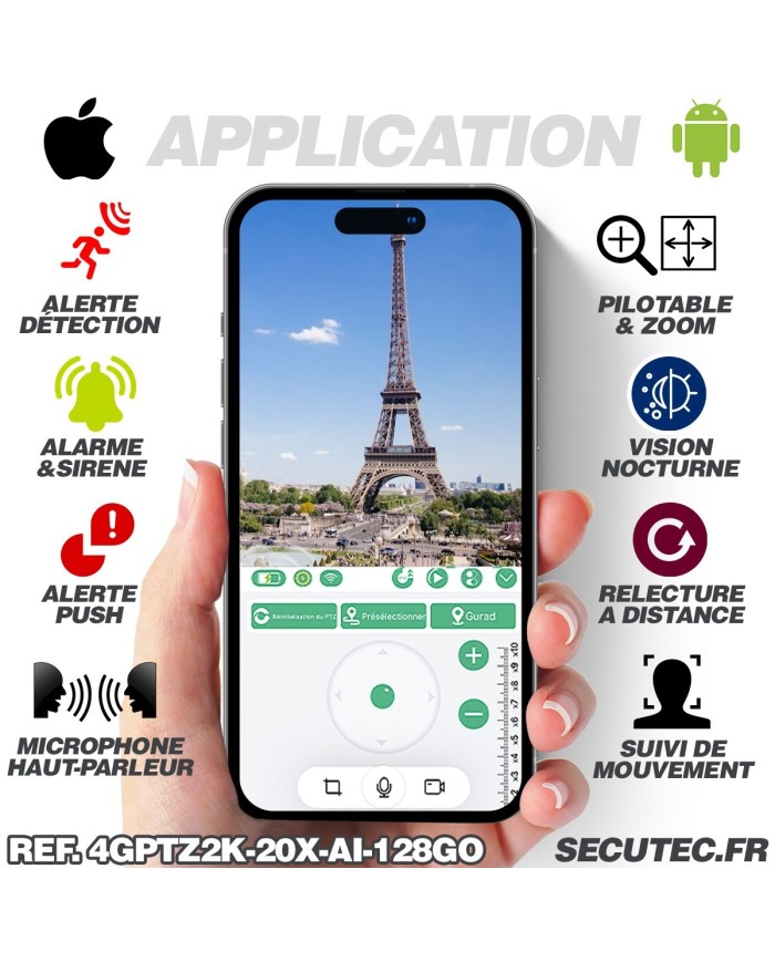 Double caméra pilotable solaire 4G UHD 2K waterproof Zoom X20 autotracking IR détection de mouvement 128 Go