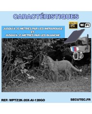 Double caméra pilotable solaire Wifi UHD 2K waterproof Zoom X20 autotracking IR détection de mouvement microSD 128 Go