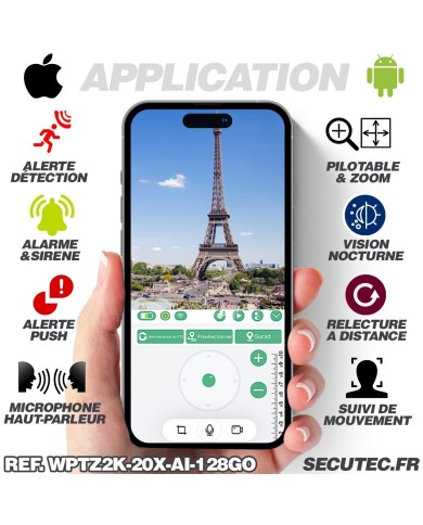 Double caméra pilotable solaire Wifi UHD 2K waterproof Zoom X20 autotracking IR détection de mouvement microSD 128 Go Double caméra pilotable solaire Wifi UHD 2K waterproof Zoom X20 autotracking IR détection de mouvement microSD 128 Go