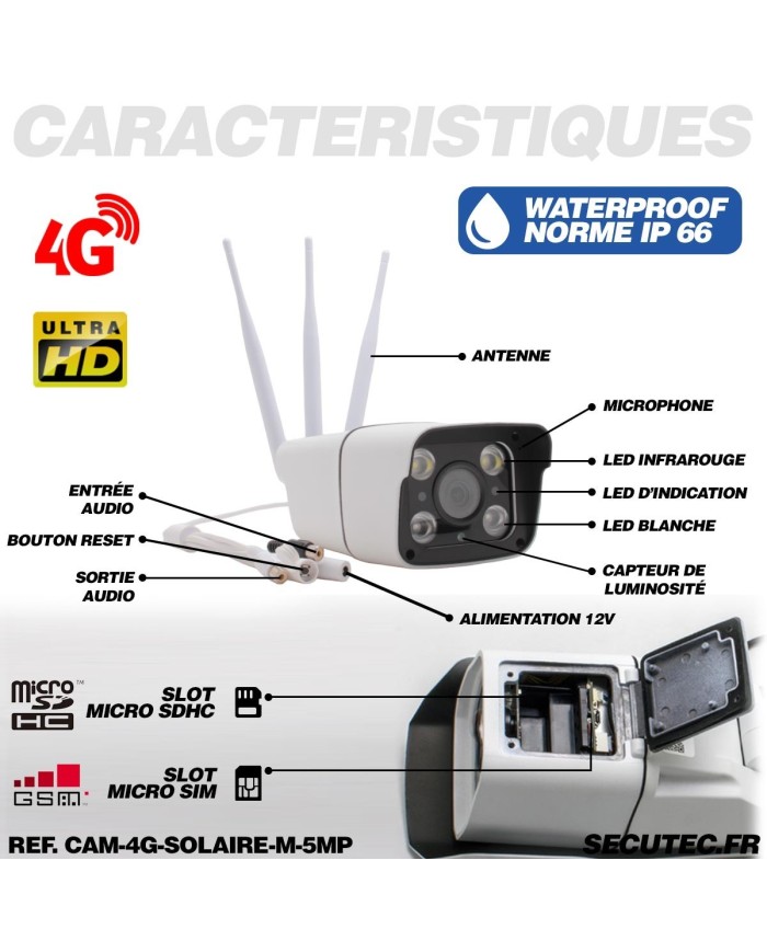 Kit vidéosurveillance 24h sur 24h caméra 4G 5 Mpx solaire autonome waterproof 128 Go