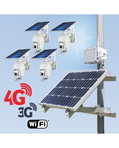Kit vidéosurveillance 3G 4G autonome solaire avec 4 caméras pilotables solaires WiFi HD 1080P 64 Go Kit vidéosurveillance 3G 4G autonome solaire avec 4 caméras pilotables solaires WiFi HD 1080P 64 Go