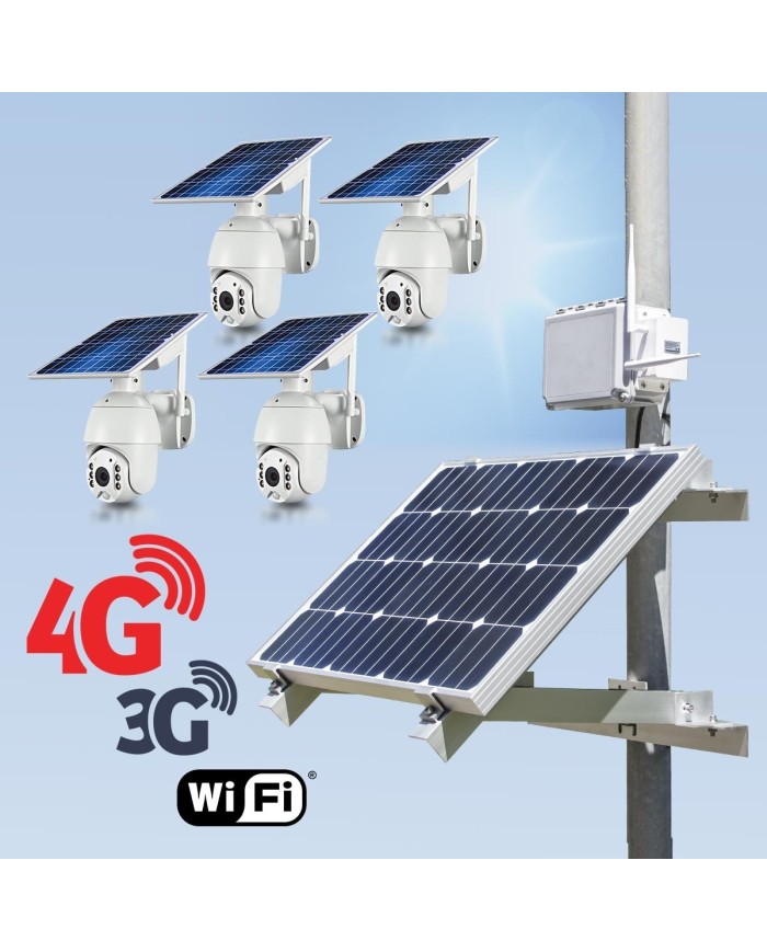 Kit vidéosurveillance 3G 4G autonome solaire avec 4 caméras pilotables solaires WiFi HD 1080P 64 Go