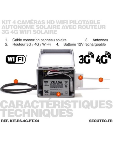 Kit vidéosurveillance 3G 4G autonome solaire avec 4 caméras pilotables solaires WiFi HD 1080P 64 Go Kit vidéosurveillance 3G 4G autonome solaire avec 4 caméras pilotables solaires WiFi HD 1080P 64 Go