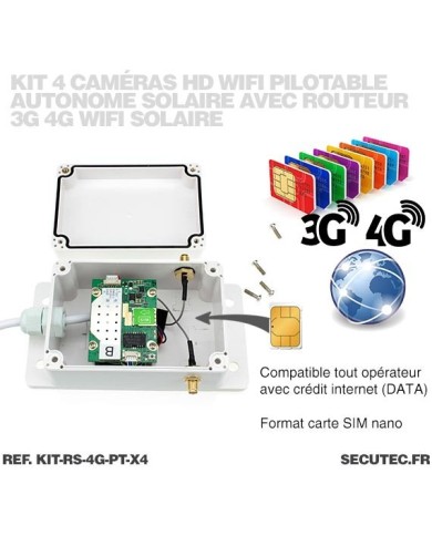 Kit vidéosurveillance 3G 4G autonome solaire avec 4 caméras pilotables solaires WiFi HD 1080P 64 Go Kit vidéosurveillance 3G 4G autonome solaire avec 4 caméras pilotables solaires WiFi HD 1080P 64 Go