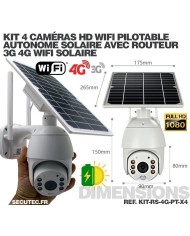 Kit vidéosurveillance 3G 4G autonome solaire avec 4 caméras pilotables solaires WiFi HD 1080P 64 Go