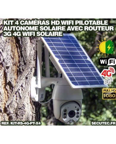 Kit vidéosurveillance 3G 4G autonome solaire avec 4 caméras pilotables solaires WiFi HD 1080P 64 Go Kit vidéosurveillance 3G 4G autonome solaire avec 4 caméras pilotables solaires WiFi HD 1080P 64 Go