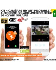 Kit vidéosurveillance 3G 4G autonome solaire avec 4 caméras pilotables solaires WiFi HD 1080P 64 Go