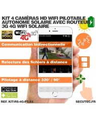 Kit vidéosurveillance 3G 4G autonome solaire avec 4 caméras pilotables solaires WiFi HD 1080P 64 Go