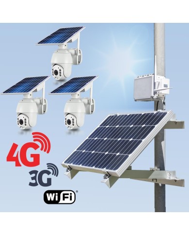 Kit vidéosurveillance 3G 4G autonome solaire avec 3 caméras pilotables solaires WiFi HD 1080P 64 Go Kit vidéosurveillance 3G 4G autonome solaire avec 3 caméras pilotables solaires WiFi HD 1080P 64 Go