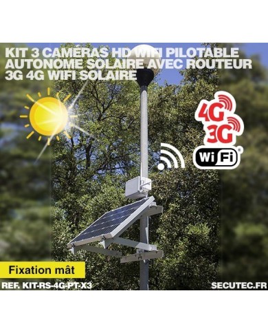 Kit vidéosurveillance 3G 4G autonome solaire avec 3 caméras pilotables solaires WiFi HD 1080P 64 Go Kit vidéosurveillance 3G 4G autonome solaire avec 3 caméras pilotables solaires WiFi HD 1080P 64 Go