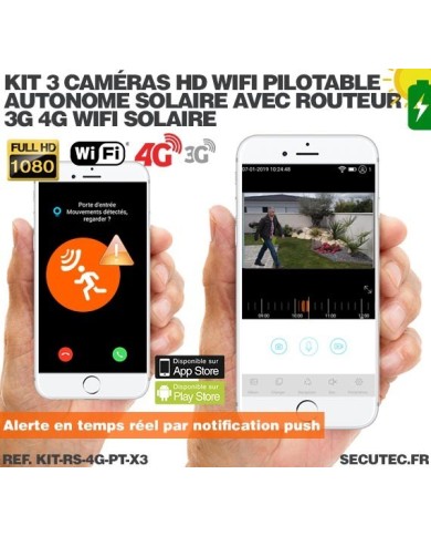 Kit vidéosurveillance 3G 4G autonome solaire avec 3 caméras pilotables solaires WiFi HD 1080P 64 Go Kit vidéosurveillance 3G 4G autonome solaire avec 3 caméras pilotables solaires WiFi HD 1080P 64 Go