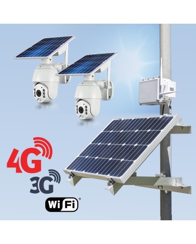 Kit vidéosurveillance 3G 4G autonome solaire avec 2 caméras pilotables solaires WiFi HD 1080P 64 Go Kit vidéosurveillance 3G 4G autonome solaire avec 2 caméras pilotables solaires WiFi HD 1080P 64 Go