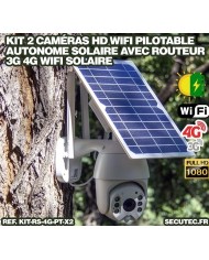 Kit vidéosurveillance 3G 4G autonome solaire avec 2 caméras pilotables solaires WiFi HD 1080P 64 Go