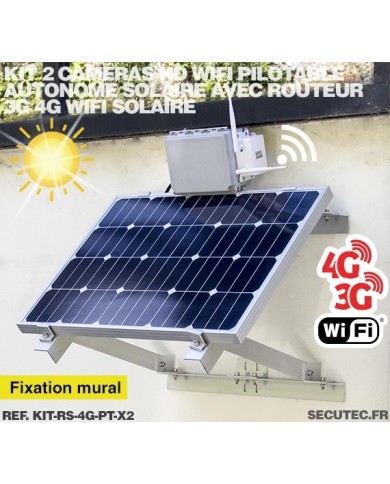 Kit vidéosurveillance 3G 4G autonome solaire avec 2 caméras pilotables solaires WiFi HD 1080P 64 Go Kit vidéosurveillance 3G 4G autonome solaire avec 2 caméras pilotables solaires WiFi HD 1080P 64 Go