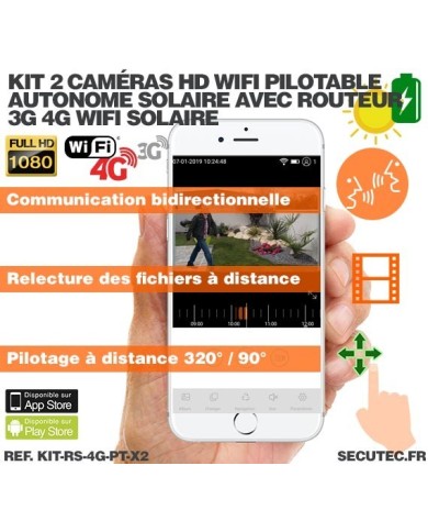 Kit vidéosurveillance 3G 4G autonome solaire avec 2 caméras pilotables solaires WiFi HD 1080P 64 Go Kit vidéosurveillance 3G 4G autonome solaire avec 2 caméras pilotables solaires WiFi HD 1080P 64 Go