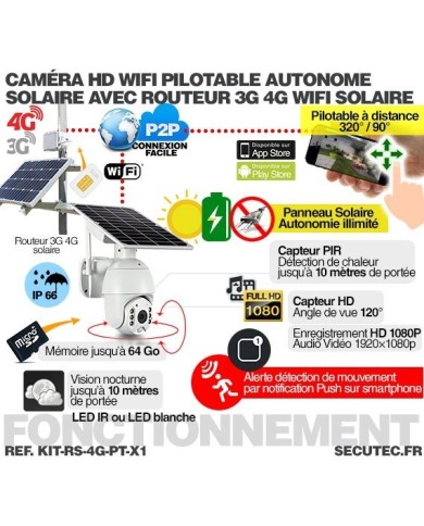 Kit vidéosurveillance 3G 4G autonome solaire avec une caméra pilotable solaire WiFi HD 1080P 64 Go Kit vidéosurveillance 3G 4G autonome solaire avec une caméra pilotable solaire WiFi HD 1080P 64 Go