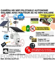 Kit vidéosurveillance 3G 4G autonome solaire avec une caméra pilotable solaire WiFi HD 1080P 64 Go