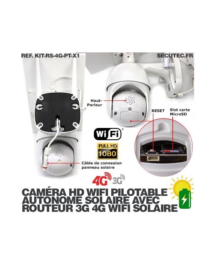 Kit vidéosurveillance 3G 4G autonome solaire avec une caméra pilotable solaire WiFi HD 1080P 64 Go