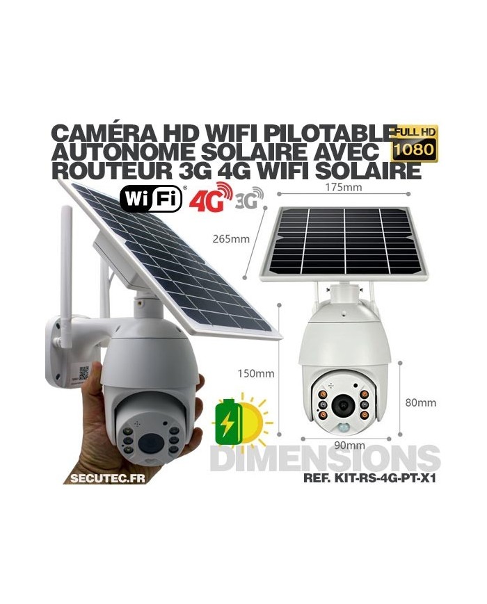 Kit vidéosurveillance 3G 4G autonome solaire avec une caméra pilotable solaire WiFi HD 1080P 64 Go