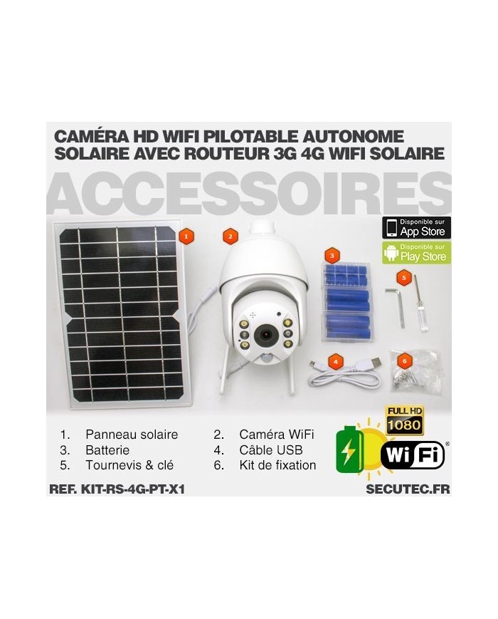 Kit vidéosurveillance 3G 4G autonome solaire avec une caméra pilotable solaire WiFi HD 1080P 64 Go