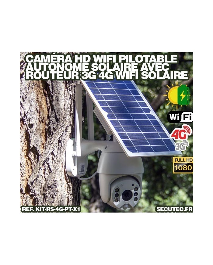 Kit vidéosurveillance 3G 4G autonome solaire avec une caméra pilotable solaire WiFi HD 1080P 64 Go