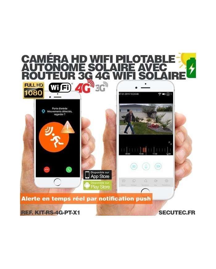 Kit vidéosurveillance 3G 4G autonome solaire avec une caméra pilotable solaire WiFi HD 1080P 64 Go