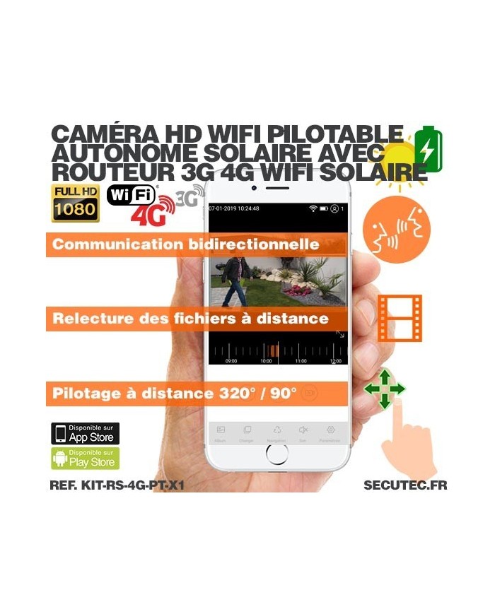 Kit vidéosurveillance 3G 4G autonome solaire avec une caméra pilotable solaire WiFi HD 1080P 64 Go