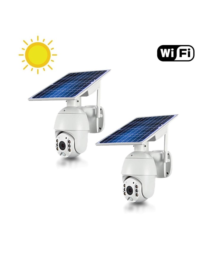 Kit 2 caméras pilotables solaires IP Wifi HD 1080P waterproof Infrarouges accès à distance via iPhone Android 64 Go inclus