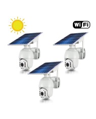 Kit 3 caméras pilotables solaires IP Wifi HD 1080P waterproof Infrarouges accès à distance via iPhone Android 64 Go inclus