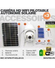 Kit 3 caméras pilotables solaires IP Wifi HD 1080P waterproof Infrarouges accès à distance via iPhone Android 64 Go inclus