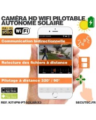Kit 3 caméras pilotables solaires IP Wifi HD 1080P waterproof Infrarouges accès à distance via iPhone Android 64 Go inclus