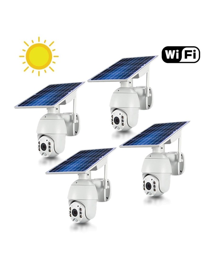 Kit 4 caméras pilotables solaires IP Wifi HD 1080P waterproof Infrarouges accès à distance via iPhone Android 64 Go inclus