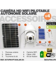 Kit 4 caméras pilotables solaires IP Wifi HD 1080P waterproof Infrarouges accès à distance via iPhone Android 64 Go inclus
