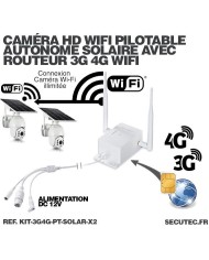 Kit 2 caméras pilotables solaires Wifi HD 1080P waterproof Infrarouges 64 Go inclus avec routeur GSM 3G 4G WiFi