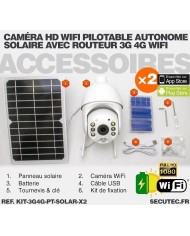Kit 2 caméras pilotables solaires Wifi HD 1080P waterproof Infrarouges 64 Go inclus avec routeur GSM 3G 4G WiFi
