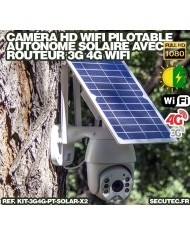 Kit 2 caméras pilotables solaires Wifi HD 1080P waterproof Infrarouges 64 Go inclus avec routeur GSM 3G 4G WiFi