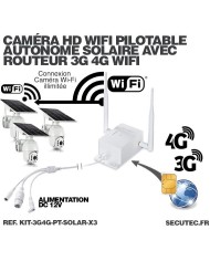Kit 3 caméras pilotables solaires Wifi HD 1080P waterproof Infrarouges 64 Go inclus avec routeur GSM 3G 4G WiFi