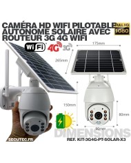 Kit 3 caméras pilotables solaires Wifi HD 1080P waterproof Infrarouges 64 Go inclus avec routeur GSM 3G 4G WiFi