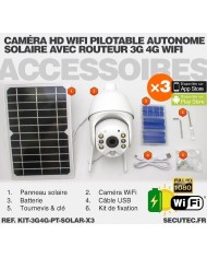 Kit 3 caméras pilotables solaires Wifi HD 1080P waterproof Infrarouges 64 Go inclus avec routeur GSM 3G 4G WiFi