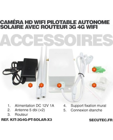 Kit 3 caméras pilotables solaires Wifi HD 1080P waterproof Infrarouges 64 Go inclus avec routeur GSM 3G 4G WiFi Kit 3 caméras pilotables solaires Wifi HD 1080P waterproof Infrarouges 64 Go inclus avec routeur GSM 3G 4G WiFi