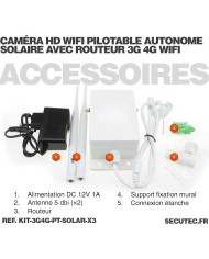 Kit 3 caméras pilotables solaires Wifi HD 1080P waterproof Infrarouges 64 Go inclus avec routeur GSM 3G 4G WiFi