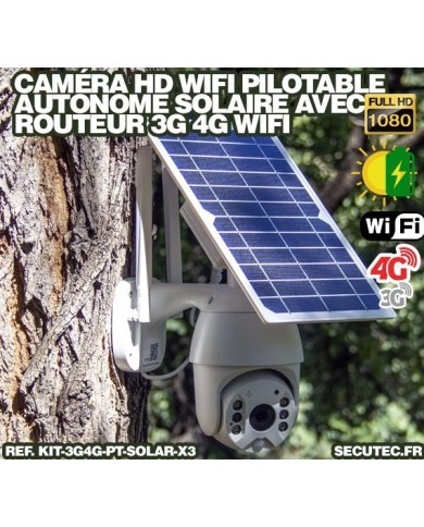 Kit 3 caméras pilotables solaires Wifi HD 1080P waterproof Infrarouges 64 Go inclus avec routeur GSM 3G 4G WiFi Kit 3 caméras pilotables solaires Wifi HD 1080P waterproof Infrarouges 64 Go inclus avec routeur GSM 3G 4G WiFi