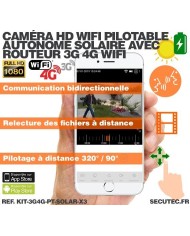 Kit 3 caméras pilotables solaires Wifi HD 1080P waterproof Infrarouges 64 Go inclus avec routeur GSM 3G 4G WiFi