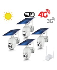 Kit 4 caméras pilotables solaires Wifi HD 1080P waterproof Infrarouges 64 Go inclus avec routeur GSM 3G 4G WiFi