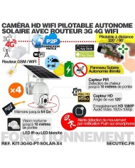 Kit 4 caméras pilotables solaires Wifi HD 1080P waterproof Infrarouges 64 Go inclus avec routeur GSM 3G 4G WiFi