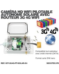 Kit 4 caméras pilotables solaires Wifi HD 1080P waterproof Infrarouges 64 Go inclus avec routeur GSM 3G 4G WiFi