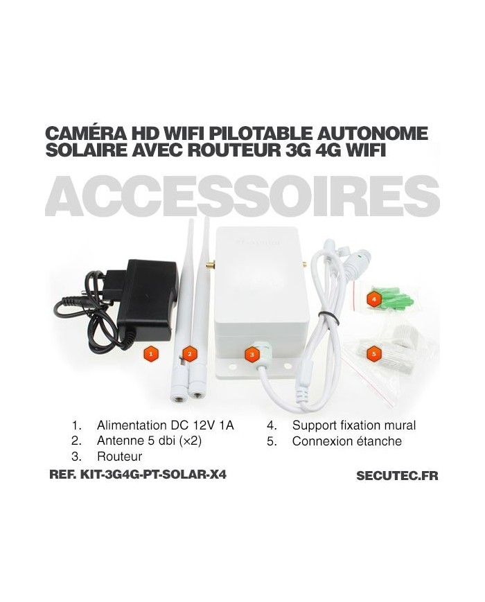 Kit 4 caméras pilotables solaires Wifi HD 1080P waterproof Infrarouges 64 Go inclus avec routeur GSM 3G 4G WiFi