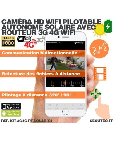 Kit 4 caméras pilotables solaires Wifi HD 1080P waterproof Infrarouges 64 Go inclus avec routeur GSM 3G 4G WiFi Kit 4 caméras pilotables solaires Wifi HD 1080P waterproof Infrarouges 64 Go inclus avec routeur GSM 3G 4G WiFi